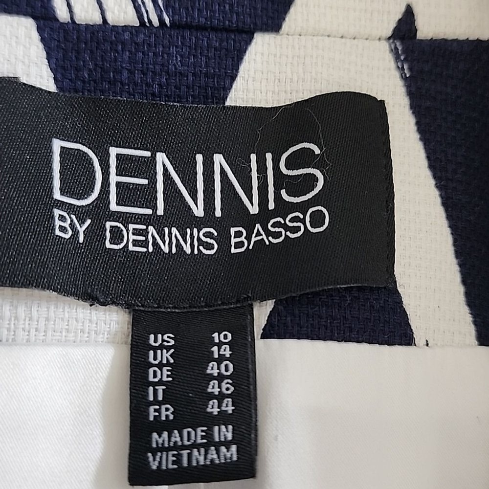 Dennis by Dennis Basso Blazer Womens 10 Navy Blue White Diamond Print Jacket - Picture 6 of 11
